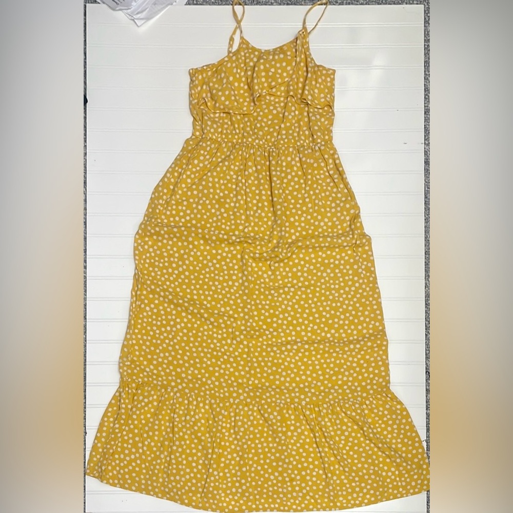 Arizona Jean Co. Girls 14 Yellow polka dot floor length dress